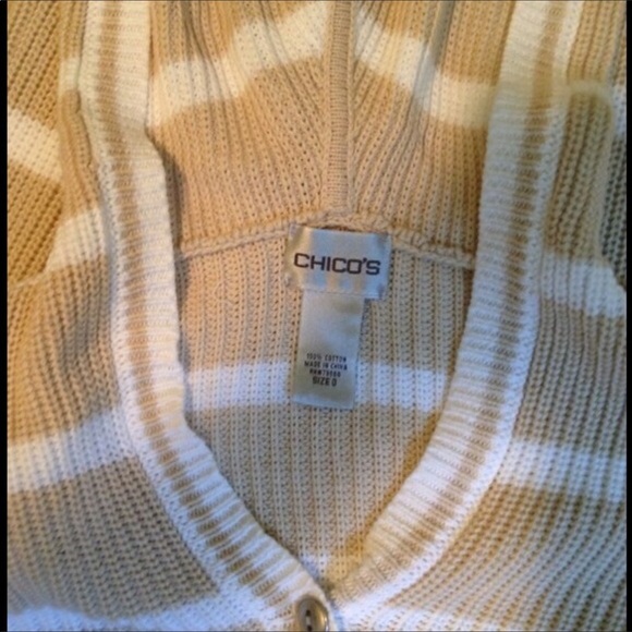 CHICO’S beige/white striped hooded sweater. - Picture 2 of 6
